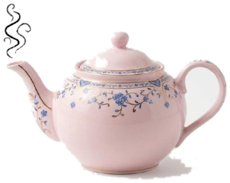 Pink floral teapot with steam rising from the spout