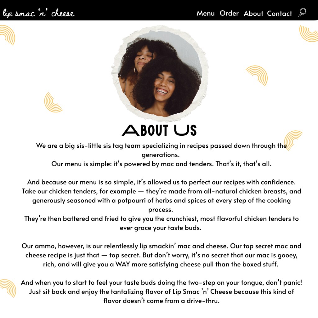 Lip Smac n Cheese About Us page copy sample