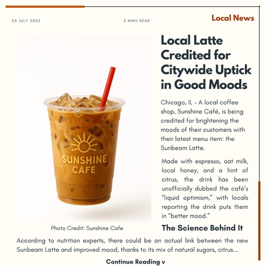 Sunshine Cafe local news article layout — brand storytelling sample